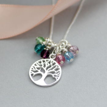 Sterling Silver Family Tree Birthstone Charm Necklace, 3 of 7