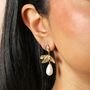 Leaf And Pearl Drop Earrings In Gold, thumbnail 2 of 4