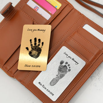 Personalised Hand Or Footprint Metal Photo Wallet Card, 4 of 7