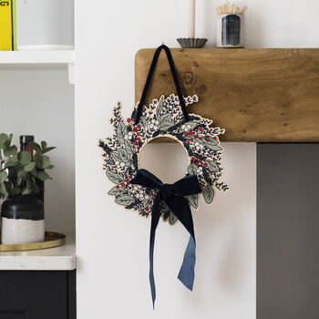 Luxury Wooden Christmas Wreath With Velvet Decoration, 3 of 7