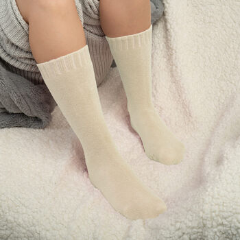 Ribbed Cuff Women's Bed Socks – Cream, 3 of 4