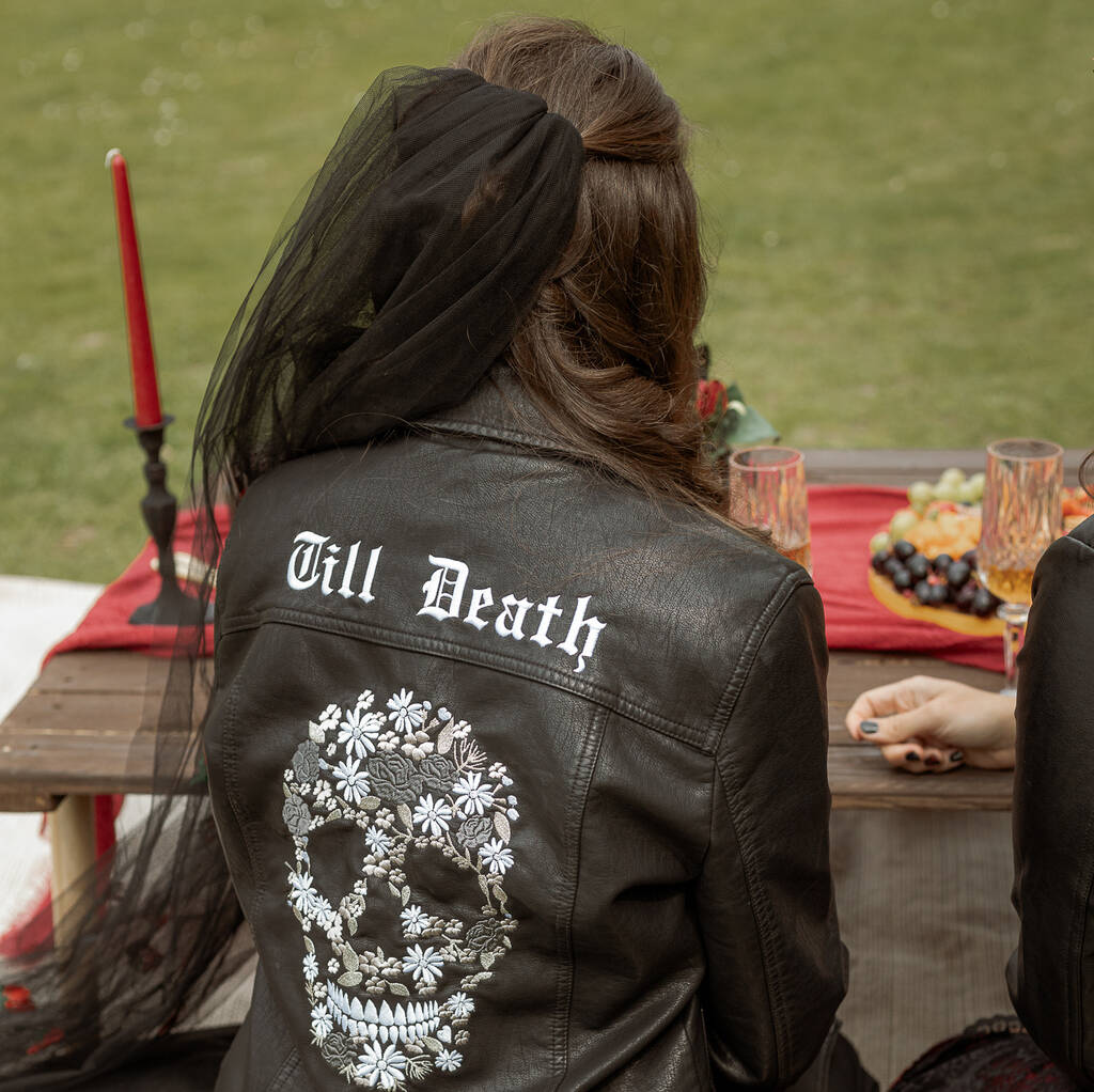 Till Death Floral Skull Biker Jacket, 1 of 10