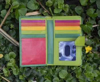 Green Multi Colour Leather Purse Wallet Rfid, 3 of 10