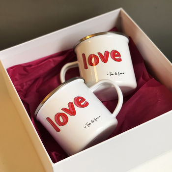 Couples 'Love' Enamel Mug Set With Couples Names, 4 of 6
