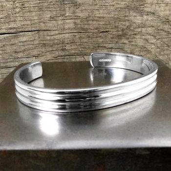 Mens Solid Sterling Silver Bracelet Ribbed, 6 of 8
