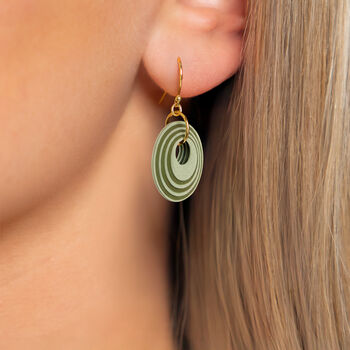 Green And Khaki Geometric Circular Earrings • Gold Plated Sterling Silver Hooks, 4 of 9