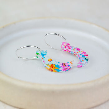 Sterling Silver And Acrylic Colourful Floral Charm Hoops, 4 of 7
