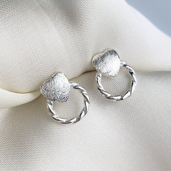 Sterling Silver Heart Or Star Circle Stud Earrings, 5 of 5