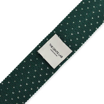 Men's Square End Knitted Tie With Dots | Dark Green, 4 of 5