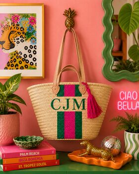 Personalised Stripe Monogram Beach Basket, 2 of 9