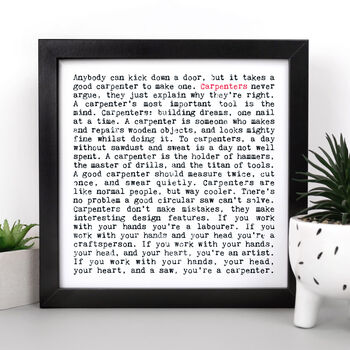 Carpenter Gift, Carpentry Quotes Print, 3 of 10