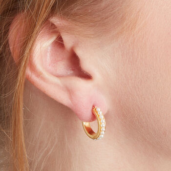 Gold And Silver Small Pearl Stud Hoops, 3 of 11
