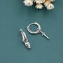 Mismatched Skull And Sword Huggie Hoop Earrings In Sterling Silver, thumbnail 4 of 11