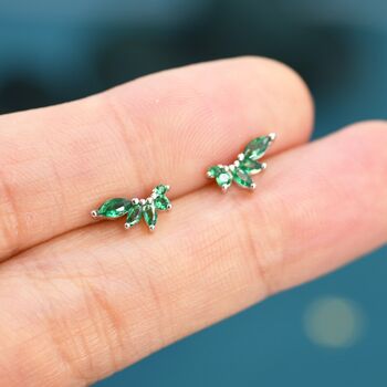 Emerald Green Cz Marquise Cluster Stud Earrings, 3 of 9