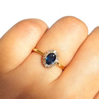 Blue Sapphire Ring In Sterling Silver And Gold Vermeil, 4 of 10
