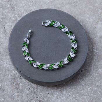 Crystal And Green Colour Leaf Design Tennis Bracelet, 3 of 4
