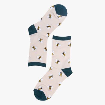 Women's Bamboo Socks Busy Bumblebees Cream, 2 of 2