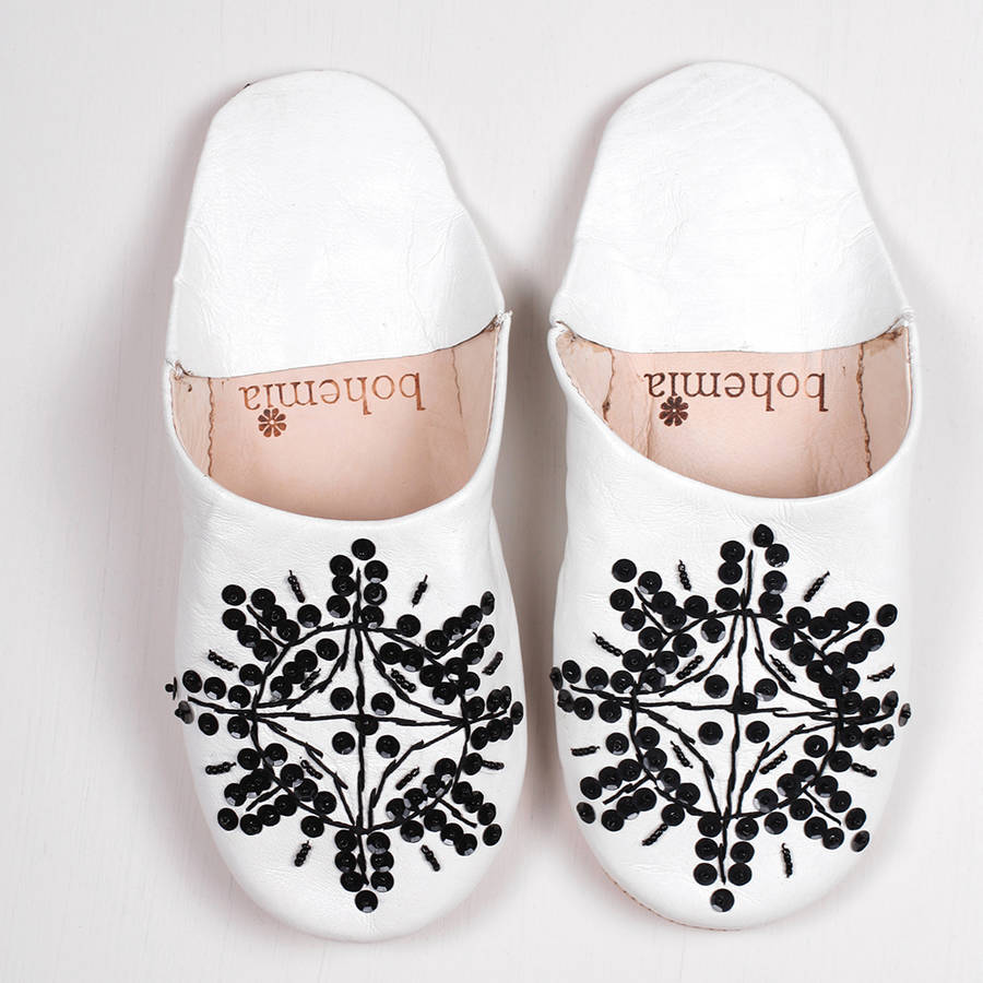 leather sequin babouche slippers by bohemia | notonthehighstreet.com
