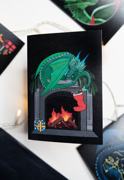 Dragon On The Fireplace Christmas Card, 3 of 7