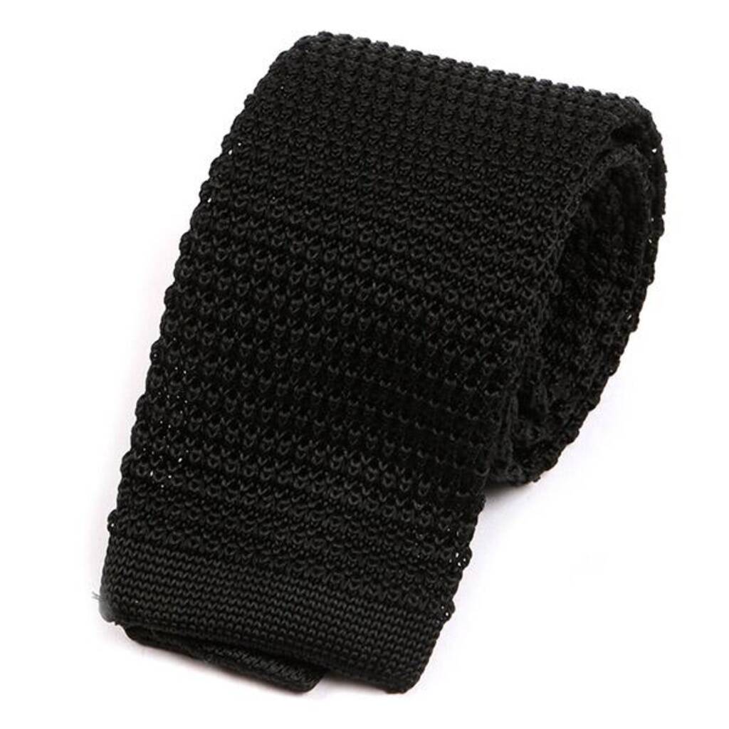 Jet Black Silk Knitted Tie, 1 of 2