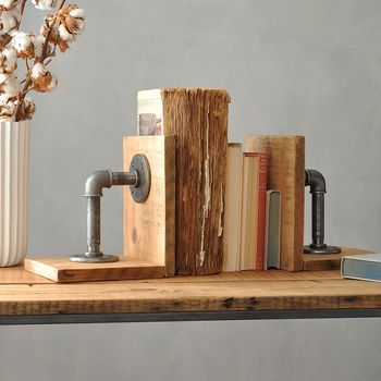 Pair Of Industrial Wood And Steel Bookends, 3 of 7