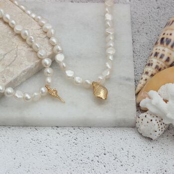 Pearl Choker Necklace With Gold Plated Seashell Charms, 5 of 11