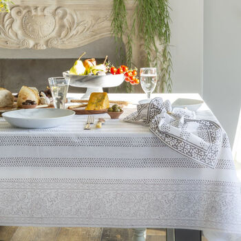 Misty Grey Cotton Hand Block Printed Tablecloth, 5 of 6