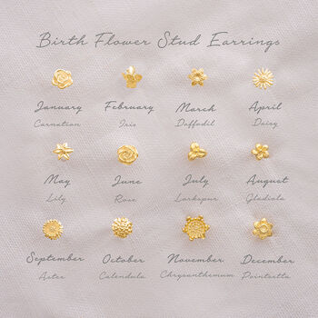 Sterling Silver Birth Flower Stud Personalised Earrings, 6 of 11