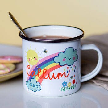 Personalised Children's Rainbow And Clouds Enamel Mug, 2 of 8