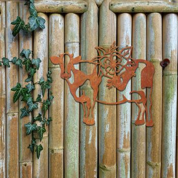 Cow Metal Garden Art, Decorative Outdoor Wall Decor For Garden Or Patio, 12 of 12