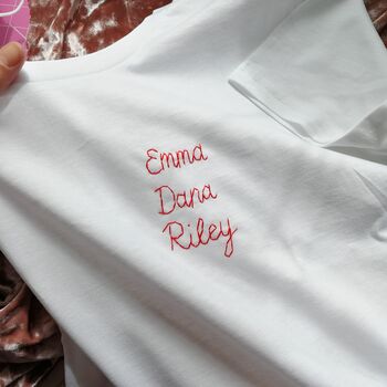 Hand Embroidered Personalised Men's White T Shirt, 6 of 8