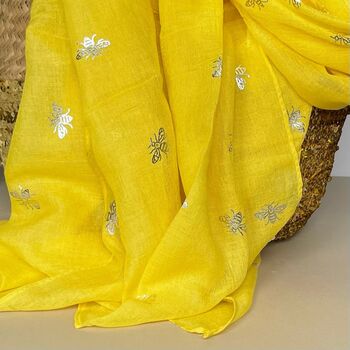 Silver Bee Print Scarf In Yellow, 3 of 3