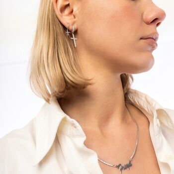 Full Pave Cross Sterling Silver Drop Hoop Earring, 9 of 10