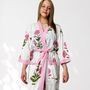 White And Pink Flower Print Cotton Dressing Gown Kimono, thumbnail 1 of 10