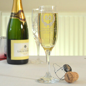 Engraved 50th Birthday Champagne Flute Wreath Design, 2 of 5
