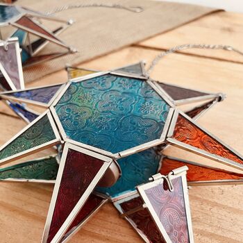 Hanging Moroccan Star Tea Light Candle Holder In Blue, 4 of 9