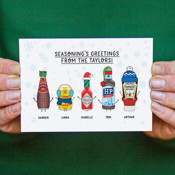 'Seasoning's Greetings' Personalised Family Christmas Cards, 5 of 6