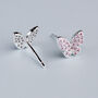 Sterling Silver Pink Sparkly Butterfly Stud Earrings, thumbnail 3 of 5