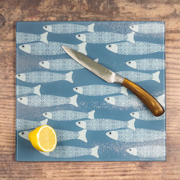 Teal Blue Ocean Shoal Chopping Board Heatproof Trivet, 3 of 9