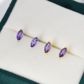 Sterling Silver Marquise Amethyst Purple Stud Earrings, 3 of 10