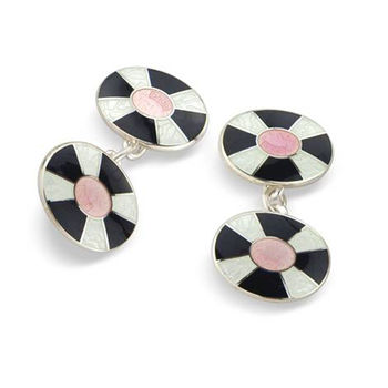 Black, White And Pink Enamel And Silver Cufflinks, 2 of 3