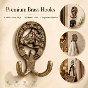 Vintage Brass Horse Wall Hooks Set Of Two, 6 of 7