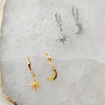 Moon And Star Mix And Match Huggie Hoop Earrings, 5 of 8