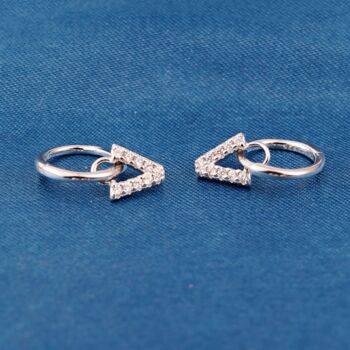 Silver Initials Hoop Earrings, Initial V Earrings, Pave Hoops, 3 of 7