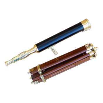 Black Leather And Brass Table Top Telescope, 2 of 7
