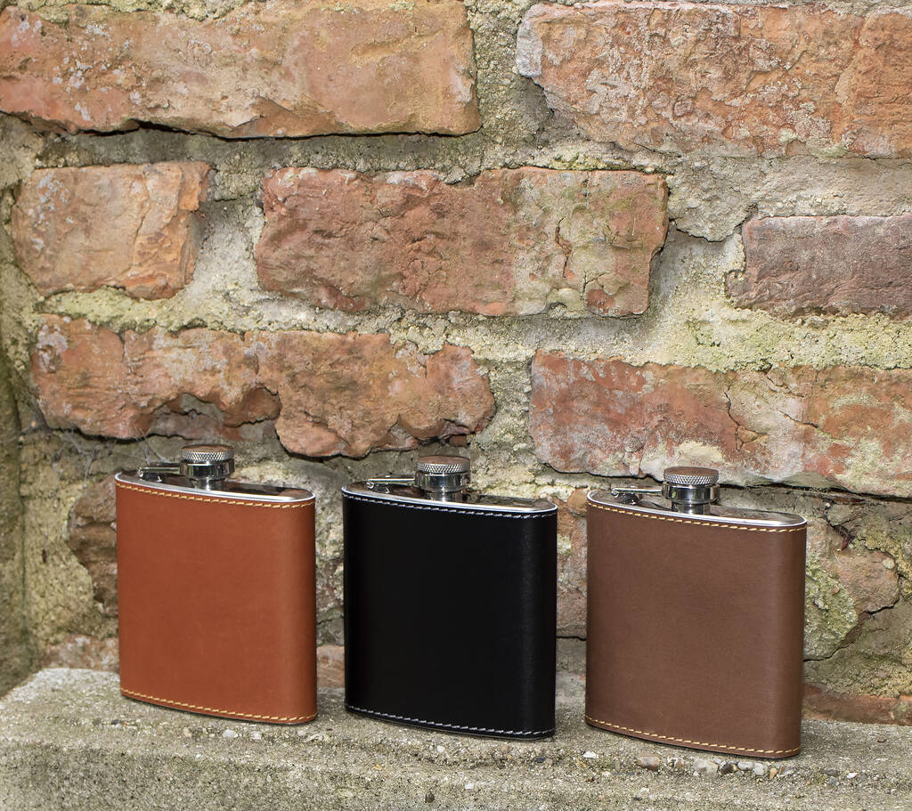 Personalised English Hide Leather Hip Flask Men's Gift, 1 of 10