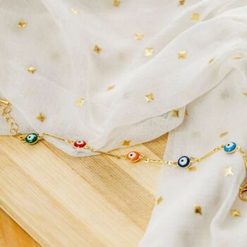 Multicolor Evil Eye Turkish Greek Protection Nazaria Anklet, 4 of 4