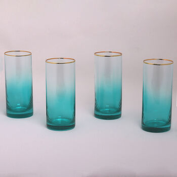 G Decor Set Of Four Ocean Ribbed Ombre Tumbler Glasses, 3 of 5