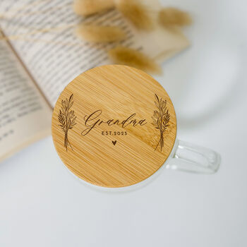 Personalised Grandma Double Wall Glass Mug With Bamboo Lid, 2 of 5
