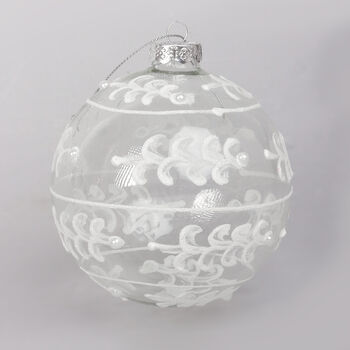 G Decor Glass Bauble With White And Silver Patterning, 3 of 4